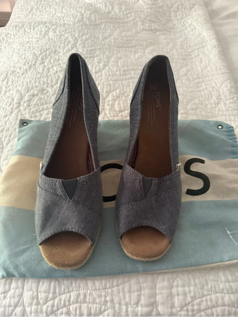 TOMS Women's Blue Peep-Toe Espadrille Wedge